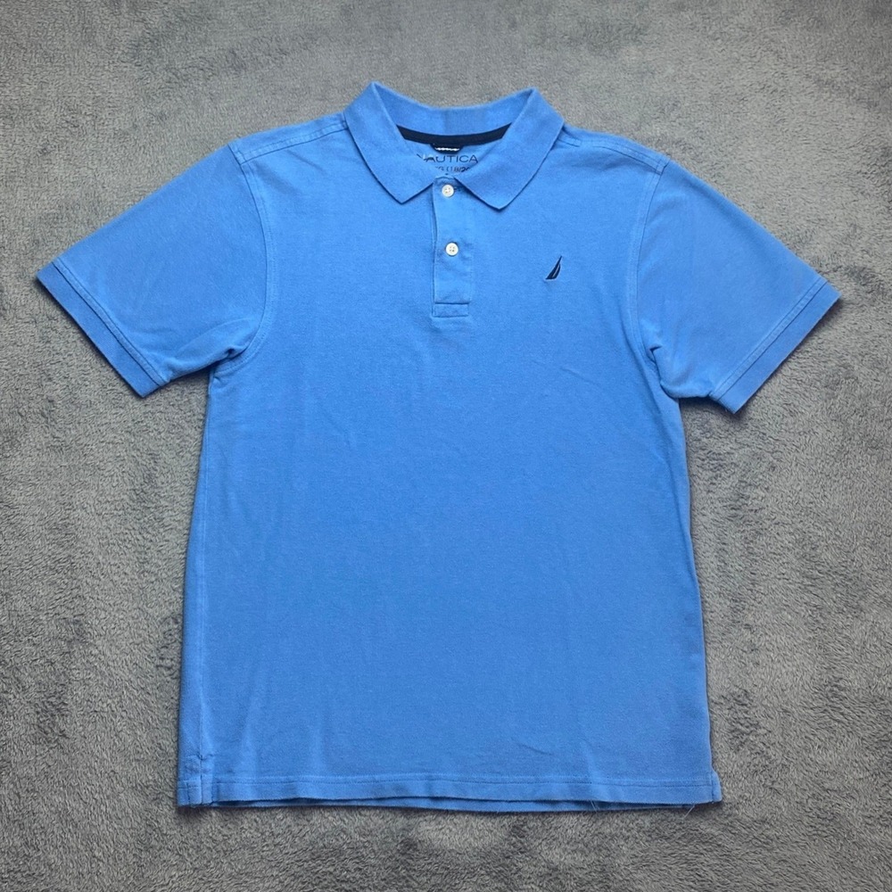 Nautica Polo Shirt Boys XL 18/20 Blue Short Sleeve Cotton Pique AB2592